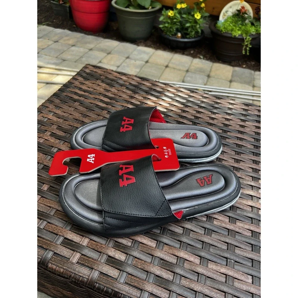 Avia Men's A4 Logo Slide Sandals Black Red Slip On Athletic Shoes Size 12 New